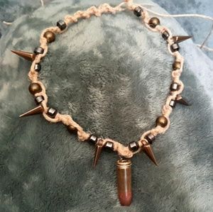 Bullet and spikes handmade hemp necklace.